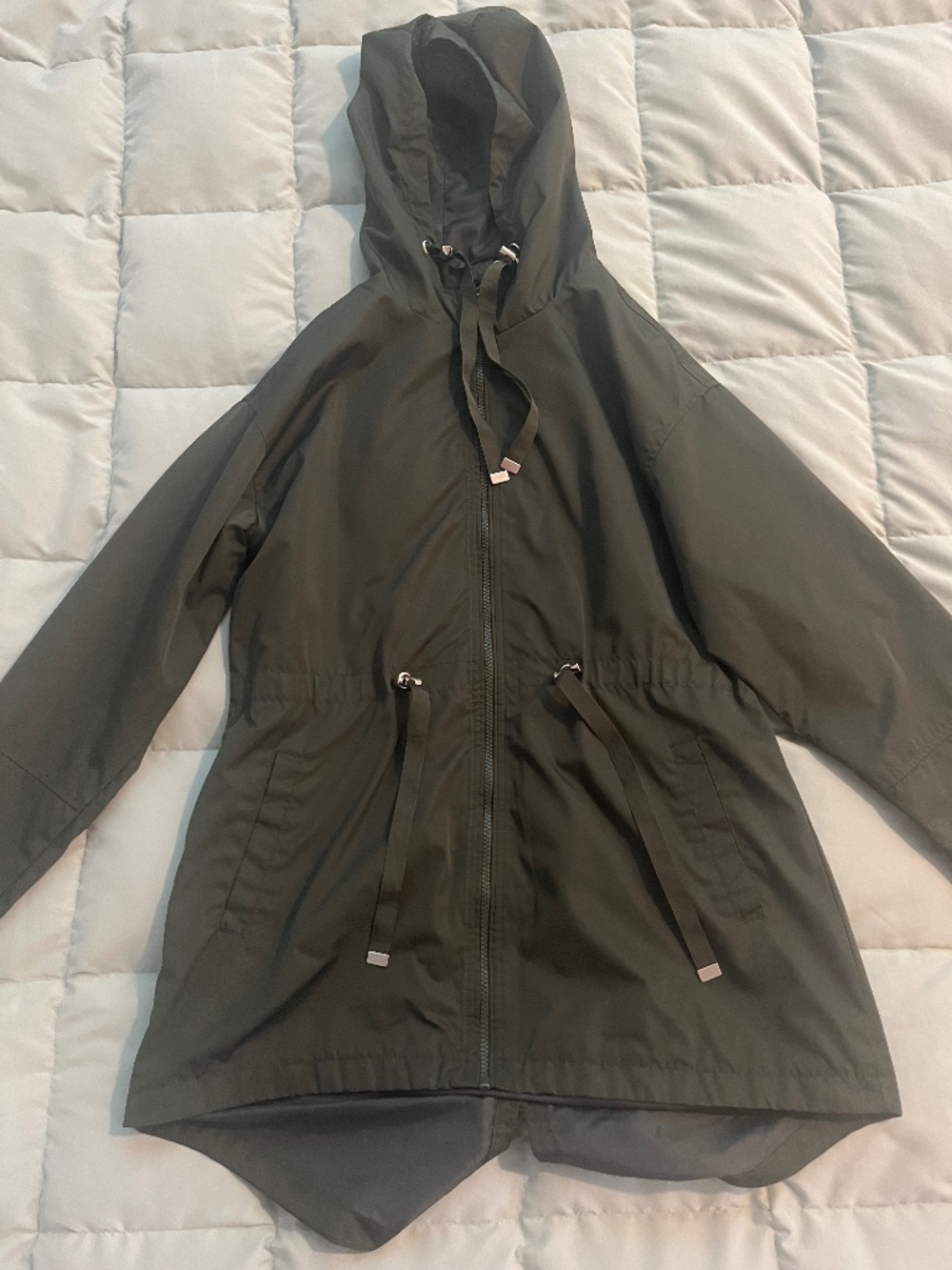 Time and Tru Dark Green Utility Rain Jacket Raincoat Size Small